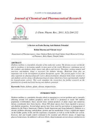 A Review on Fruits Having Anti-Diabetic Potential