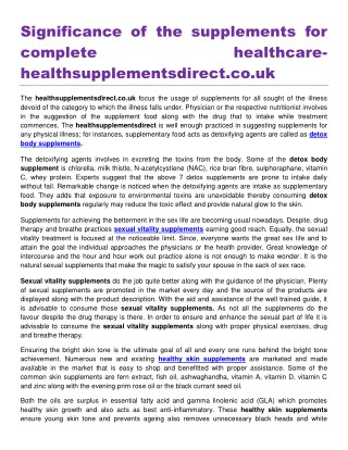 Significance of the supplements for complete healthcare healthsupplementsdirect.co.uk