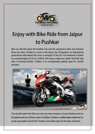 Enjoy with Bike Ride from Jaipur to Pushkar