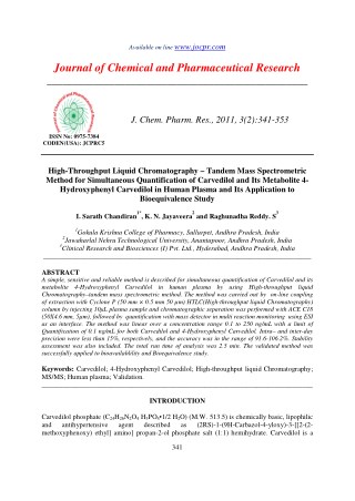 High-Throughput Liquid Chromatography â€“ Tandem Mass Spectrometric Method for Simultaneous Quantification