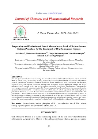 Preparation and Evaluation of Buccal Mucoadhesive Patch of Betamethasone Sodium Phosphate for the Treatment of Oral Subm