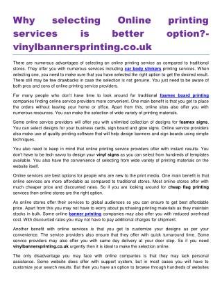 Why selecting Online printing services is better option?- vinylbannersprinting.co.uk