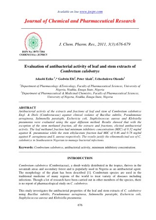 Evaluation of antibacterial activity of leaf and stem extracts of Combretum calobotrys