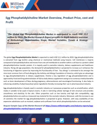 Egg Phosphatidylcholine Market Overview, Product Price, cost and Profit