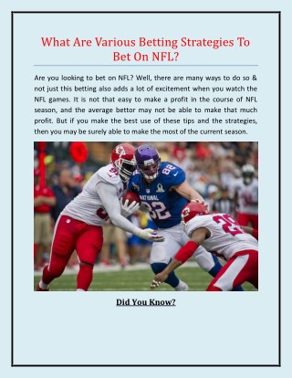 What Are Various Betting Strategies To Bet On NFL?
