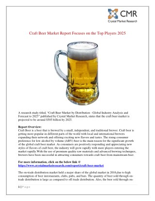 Craft Beer Market is anticipated to reach approximately $ 505 billion by 2025