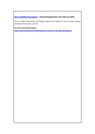 Hire CakePhp Developers - Virtual Programmers For Hire at 12/hr