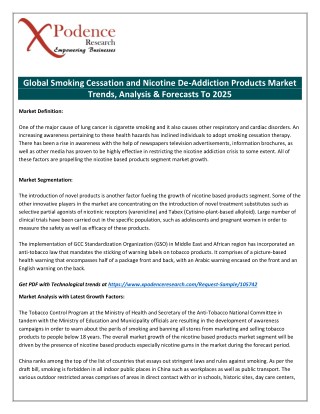 Now Available - Worldwide Smoking Cessation and Nicotine De-Addiction Products Market Report 2018-2025