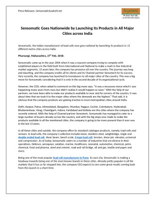 Sensomatic Goes Nationwide by Launching Its Products in All Major Cities across India