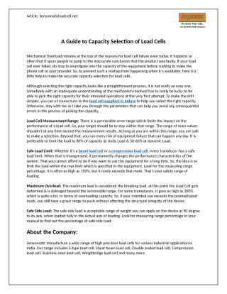 A Guide to Capacity Selection of Load Cells in India