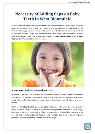 Adding Caps on Baby Teeth in West Bloomfield | New Orchard Dentistry