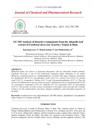 GC-MS Analysis of bioactive components from the ethanolic leaf extract of Canthium dicoccum (Gaertn.) Teijsm & Binn.