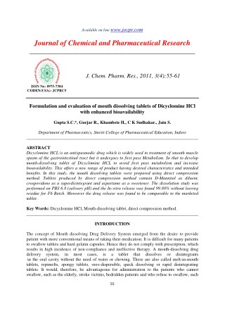 Formulation and evaluation of mouth dissolving tablets of Dicyclomine HCl with enhanced bioavailability