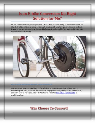 Is an E-bike Conversion Kit Right Solution for Me?