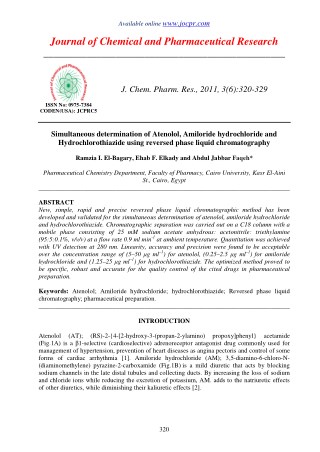 Simultaneous determination of Atenolol, Amiloride hydrochloride and Hydrochlorothiazide using reversed phase liquid chro