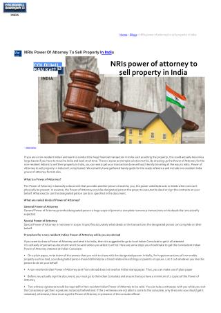 NRIs Power Of Attorney To Sell Property In India