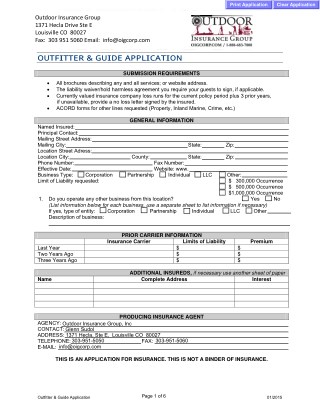 outfitter & guide application - Outdoor Insurance Group