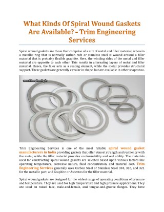 What Kinds Of Spiral Wound Gaskets Are Available? - Trim Engineering Services