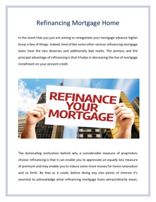 Refinancing mortgage home