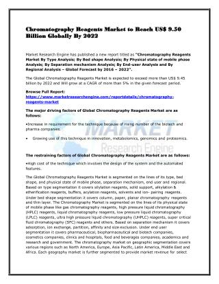 Chromatography Reagents Market to Reach US$ 9.50 Billion Globally By 2022