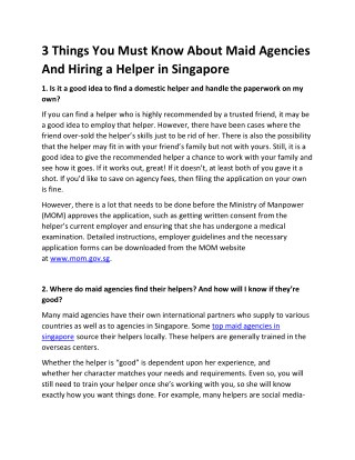 3 things you must know about maid agencies and hiring a helper in singapore