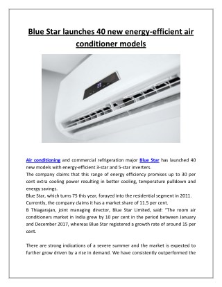 Blue star launches 40 new energy efficient air conditioner models