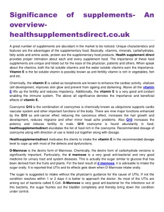 Significance of supplements- An overview healthsupplementsdirect.co.uk