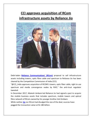 Cci approves acquisition of rcom infrastructure assets by reliance jio