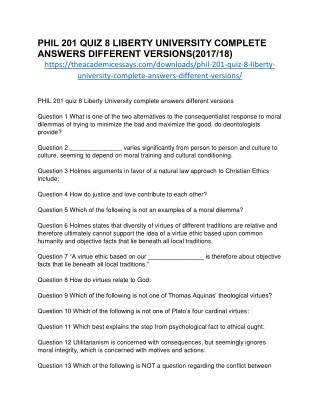 PHIL 201 QUIZ 8 LIBERTY UNIVERSITY COMPLETE ANSWERS DIFFERENT VERSIONS