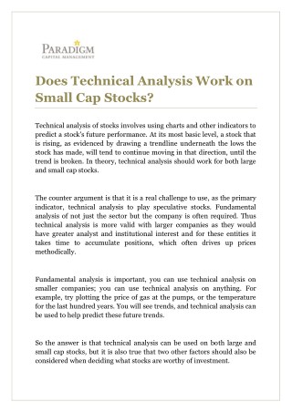 Does Technical Analysis Work on Small Cap Stocks?