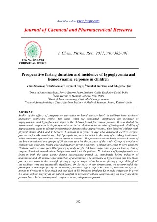 Preoperative fasting duration and incidence of hypoglycemia and hemodynamic response in children