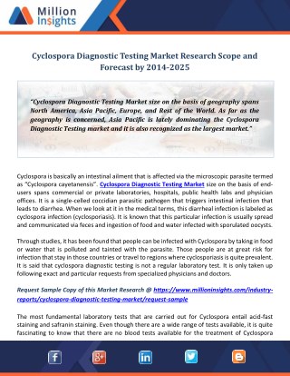 Cyclospora Diagnostic Testing Market Research Scope and Forecast by 2014-2025