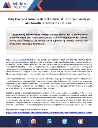 Baby Food and Formula Market Industrial Investment Analysis and Growth Forecasts to 2014-2025