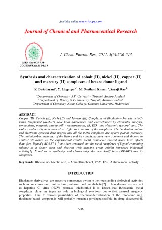 Synthesis and characterization of cobalt (II), nickel (II), copper (II) and mercury (II) complexes of hetero donor ligan