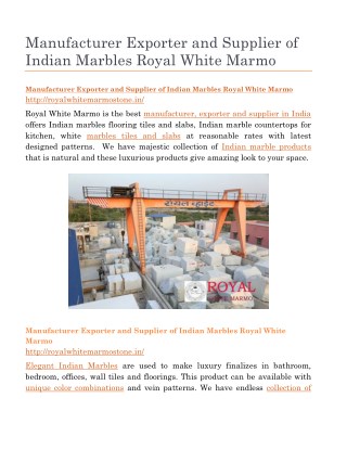 Manufacturer Exporter and Supplier of Indian Marbles Royal White Marmo