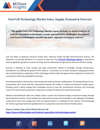 Fuel Cell Technology Market Sales, Supply, Demand & Forecast