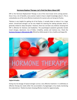 Hormone Replace Therapy - Letâ€™s Find Out More About HRT