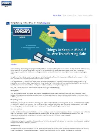 Things To Keep In Mind If You Are Transferring Sale