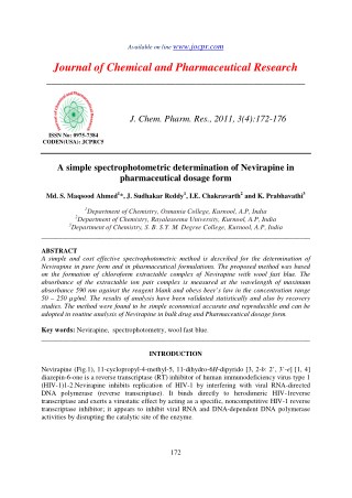 A simple spectrophotometric determination of Nevirapine in pharmaceutical dosage form