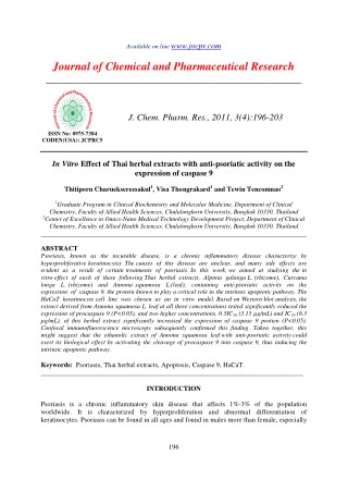 In Vitro Effect of Thai herbal extracts with anti-psoriatic activity on the expression of caspase 9