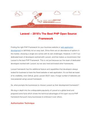 Laravel â€“ 2018â€™s The Best PHP Open Source Framework