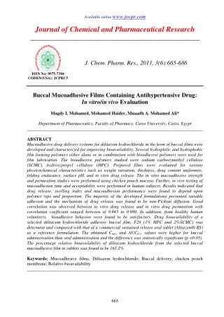 Buccal Mucoadhesive Films Containing Antihypertensive Drug: In vitro/in vivo Evaluation