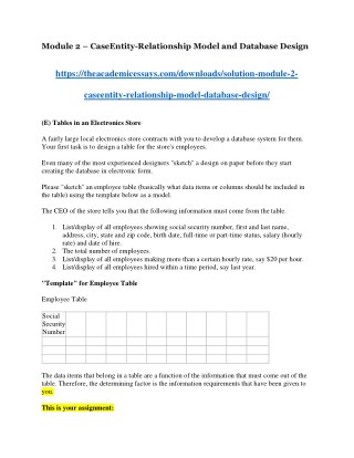 Module 2 â€“ CaseEntity-Relationship Model and Database Design