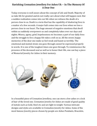 Ravishing Cremation Jewellery For Ashes Uk â€“ In The Memory Of A Dear One