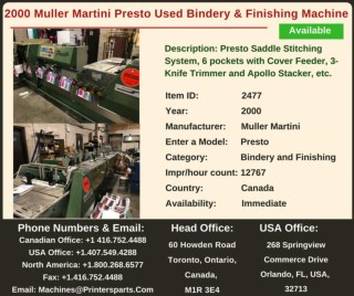 Buy Used 2000 Muller Martini Presto Bindery and Finishing Machine