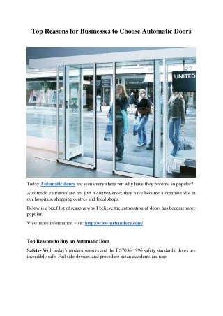 Top Reasons for Businesses to Choose Automatic Doors