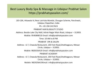 Best Luxury Body Spa & Massage in Udaipur Prabhat Salon