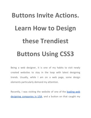 Buttons Invite Actions : Learn How to Design these Trendiest Buttons Using CSS3