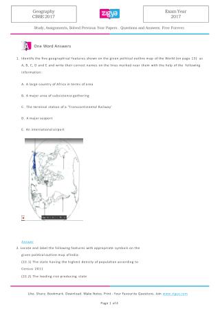 Click Here to Download CBSE Geography Solved Board Paper