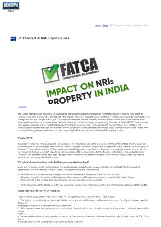 FATCA impact on NRIs property in India